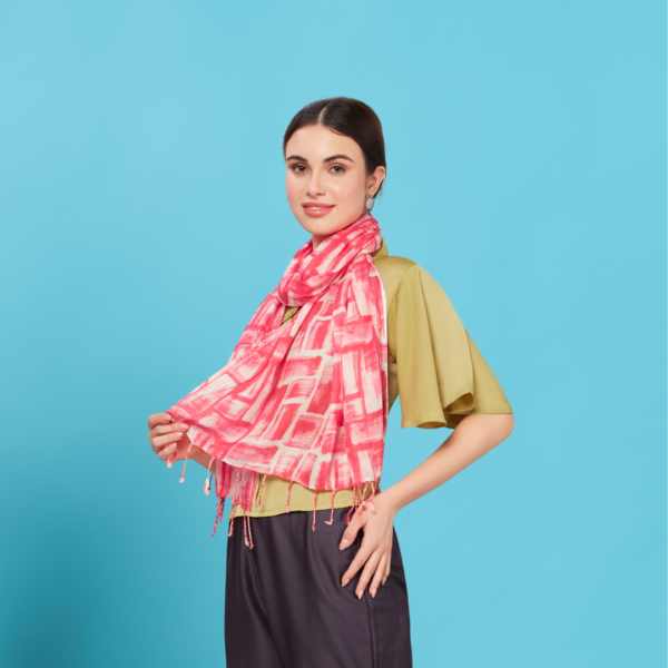 Liva Viscose Block Print Pink Rayon Stole - Image 3