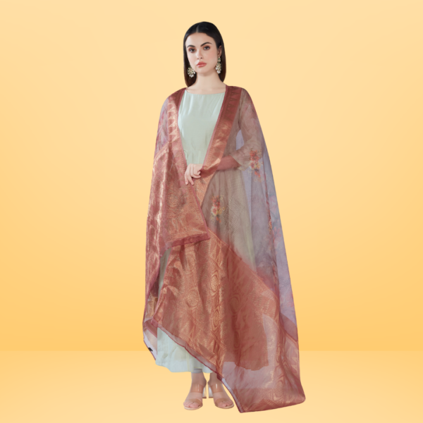 Organza Digital Print Dupatta With Heavy Kasab Border