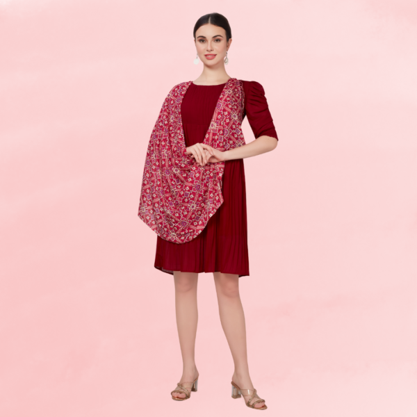 Liva Viscose Geometric Print Red Rayon Stole