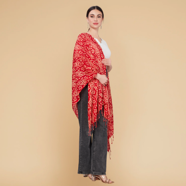 Liva Viscose Batik Print Red Rayon Stole - Image 3
