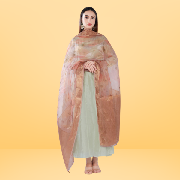 Organza Digital Print Dupatta With Heavy Kasab Border