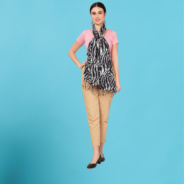 Liva Viscose Abstract Print Black & White Rayon Stole