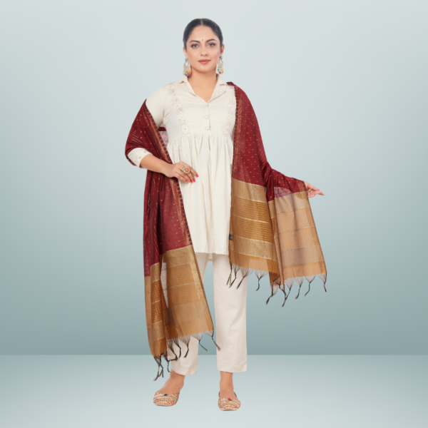 Chanderi Silk Woven Dupatta With Jacquard Booti