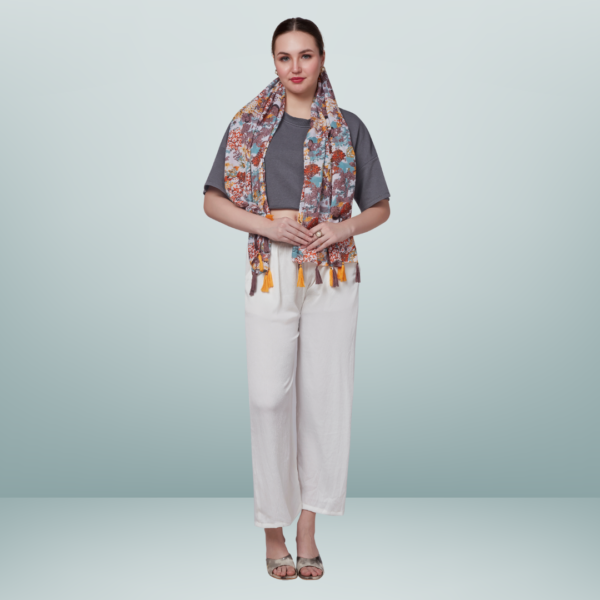 Poly Floral Print Western Scarf