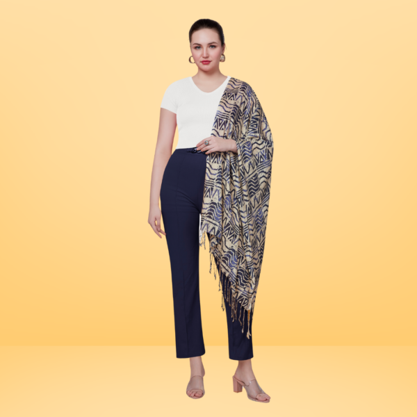 Liva Viscose Zig Zag Print Navy Blue Rayon Stole