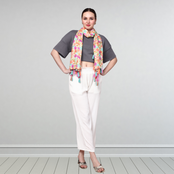 Liva Eco Viscose Rayon Dobby Floral Print Stole With Embellishment