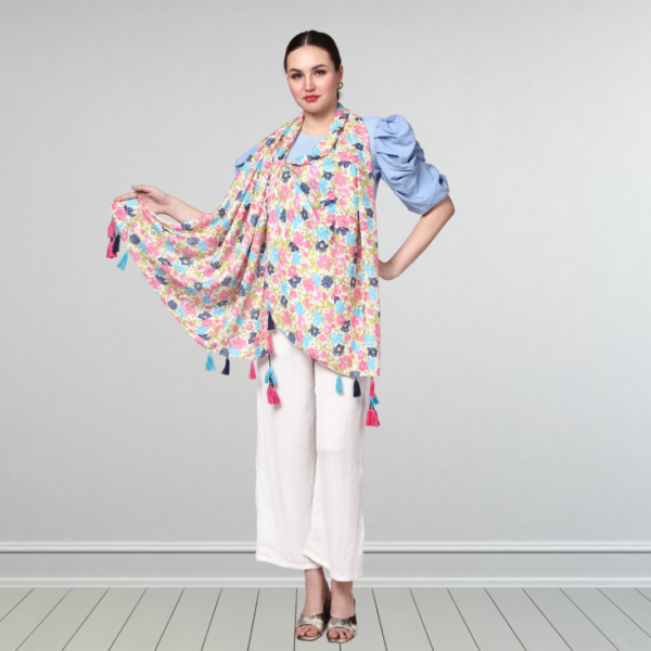 Liva Eco Viscose Rayon Dobby Floral Print Stole
