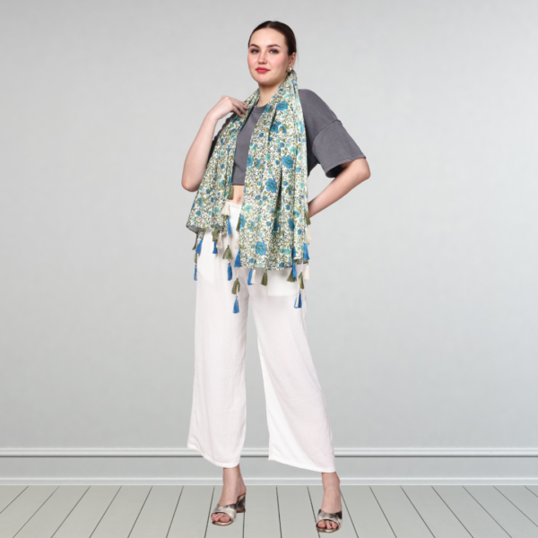 Liva Eco Viscose Rayon Dobby Floral Print Stole - Image 2