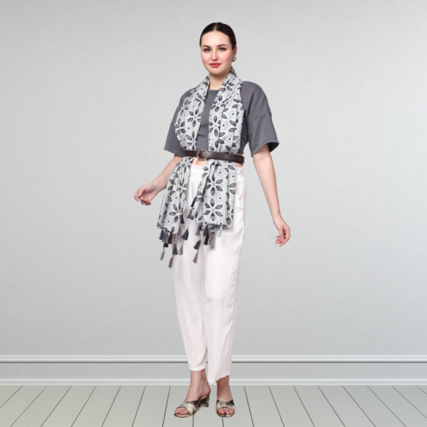 Liva Eco Viscose Rayon Dobby Leaf Print Stole