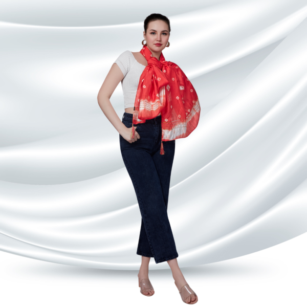 Red Tye-dye Chanderi Dupatta With Zari Tassels