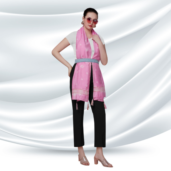 Pink Tye-dye Chanderi Dupatta With Zari Tassels - Image 2