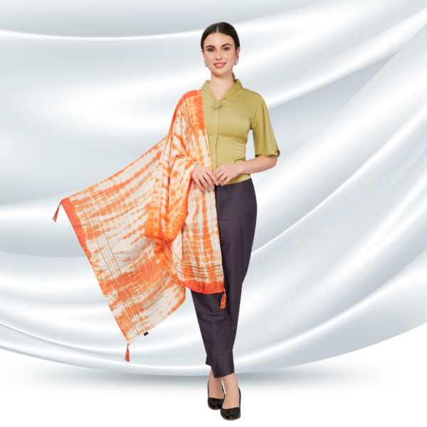 Orange Tye-Dye Chanderi Dupatta With Zari Tassels