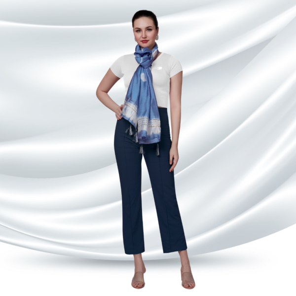 Blue Tye-Dye Chanderi Dupatta With Zari Tassels