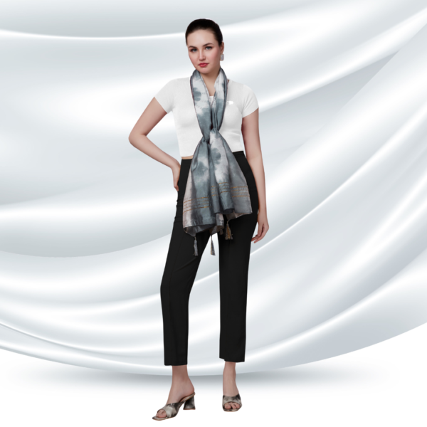 Grey Tye-Dye Chanderi Dupatta With Zari Tassels