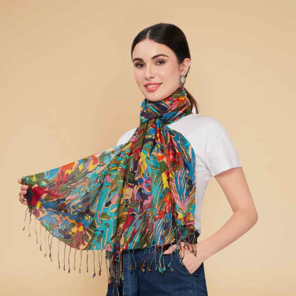 Liva Eco Viscose Rayon Watercolor Print Stole - Image 3
