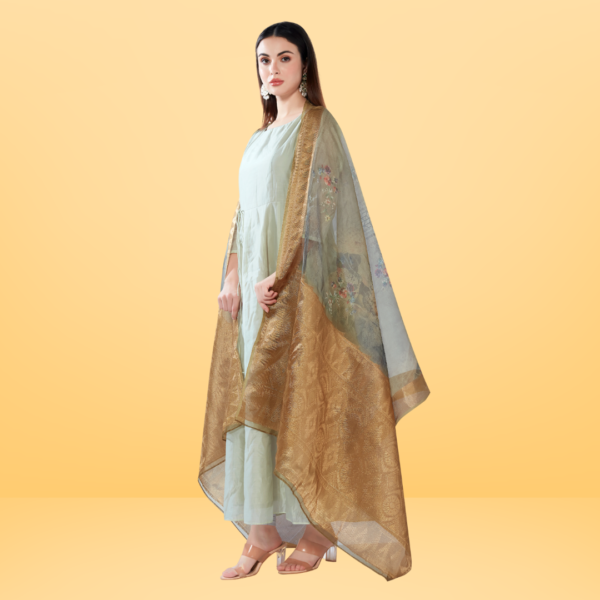 Organza Digital Print Dupatta With Heavy Kasab Border - Image 4