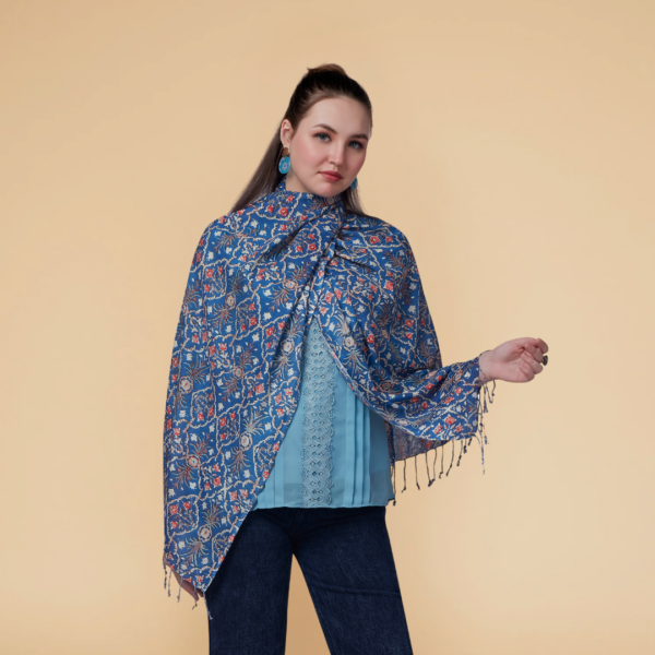 Liva Viscose Patola Print Blue Rayon Stole - Image 4