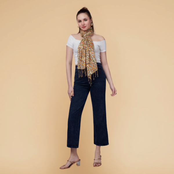 Liva Viscose Floral Print Mustard Rayon Stole