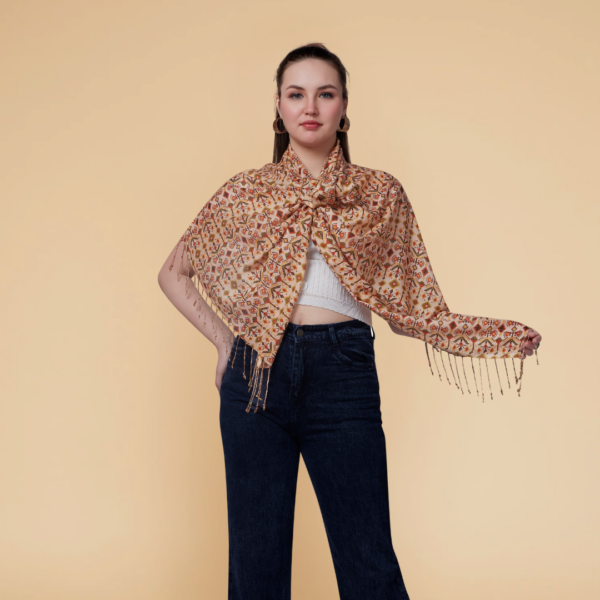 Liva Viscose Patola Print Beige Rayon Stole - Image 2