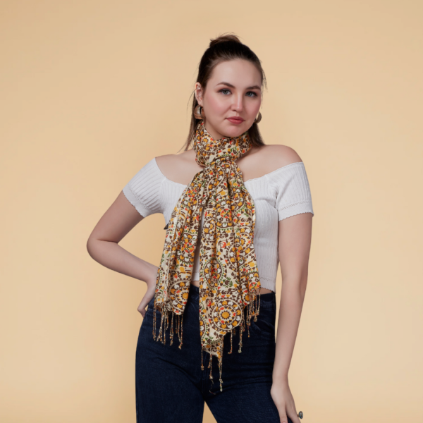 Liva Viscose Floral Print Mustard Rayon Stole - Image 2