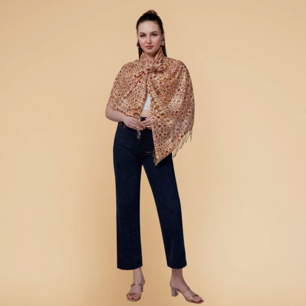 Liva Viscose Patola Print Beige Rayon Stole
