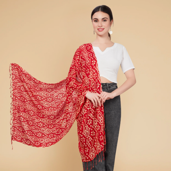 Liva Viscose Batik Print Red Rayon Stole - Image 2