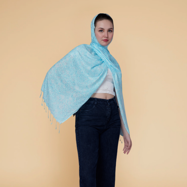 Liva Viscose Floral Print Light Blue Rayon  Stole - Image 4