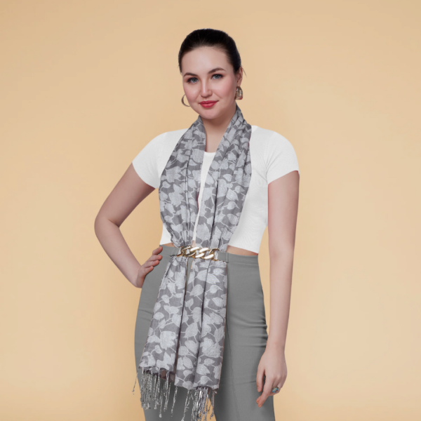 Liva Viscose Floral Print Grey Rayon  Stole - Image 2