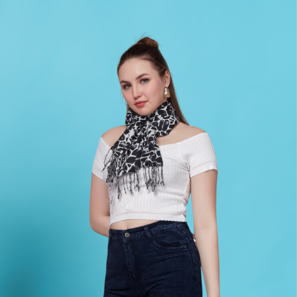 Liva Viscose Marble Print Black & White Rayon Stole - Image 2