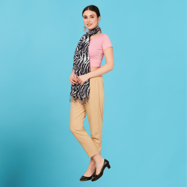 Liva Viscose Abstract Print Black & White Rayon Stole - Image 2