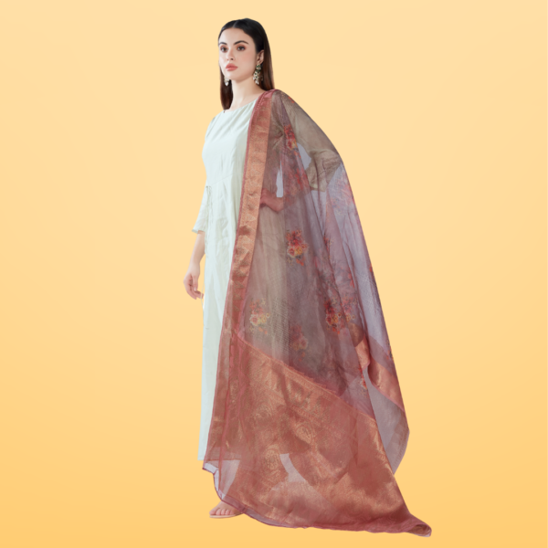 Organza Digital Print Dupatta With Heavy Kasab Border - Image 3