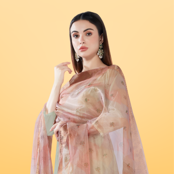 Organza Digital Print Dupatta With Heavy Kasab Border - Image 2