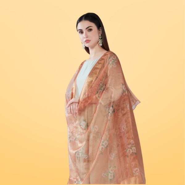 Organza Digital Print Dupatta With Heavy Kasab Border - Image 2