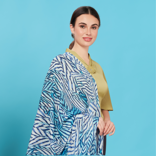 Liva Viscose Geometric Print Blue Rayon  Stole - Image 3