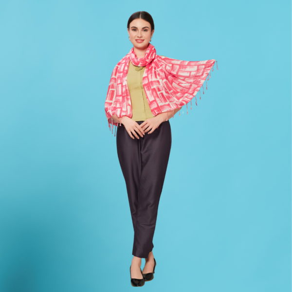 Liva Viscose Block Print Pink Rayon Stole