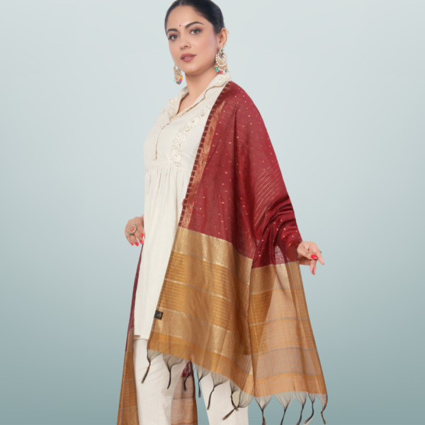 Chanderi Silk Woven Dupatta With Jacquard Booti - Image 2