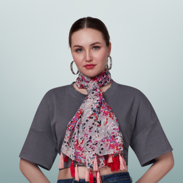 Poly Multi Print Scarf With Fancy Tassels - Image 3