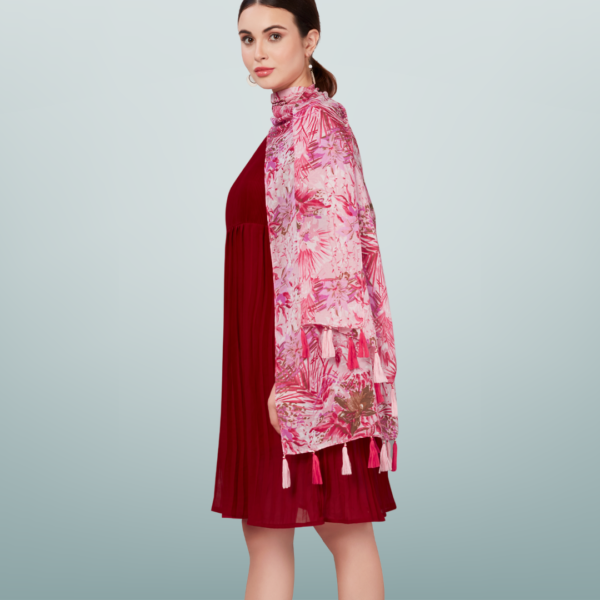 Pink Floral Print Scarf - Image 2