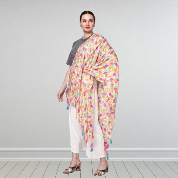 Liva Eco Viscose Rayon Dobby Floral Print Stole With Embellishment - Image 2
