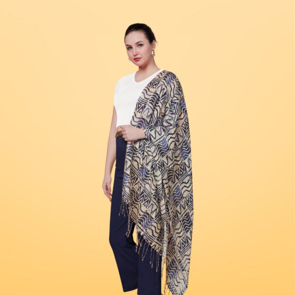 Liva Viscose Zig Zag Print Navy Blue Rayon Stole - Image 2