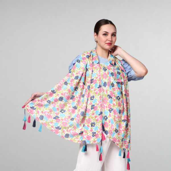 Liva Eco Viscose Rayon Dobby Floral Print Stole - Image 2