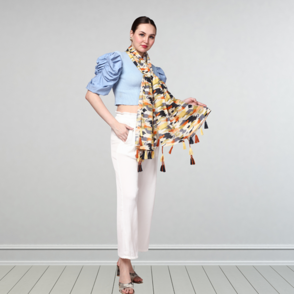 Liva Eco Viscose Rayon Dobby Brush Print Stole - Image 2