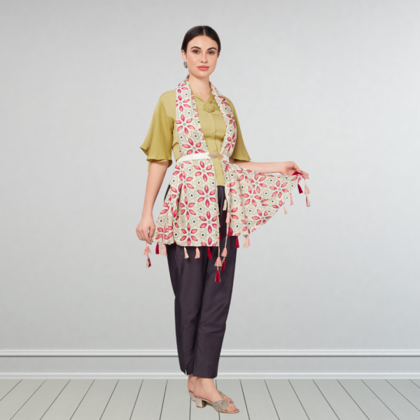 Liva Eco Viscose Rayon Dobby Leaf Print Stole - Image 2