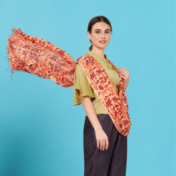 Liva Viscose Floral Print Rust Rayon Stole - Image 2