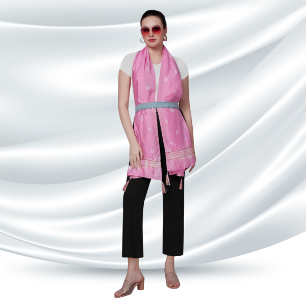 Pink Tye-dye Chanderi Dupatta With Zari Tassels
