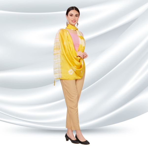 Yellow Tye-Dye Dupatta With Zari Embellishment - Image 2