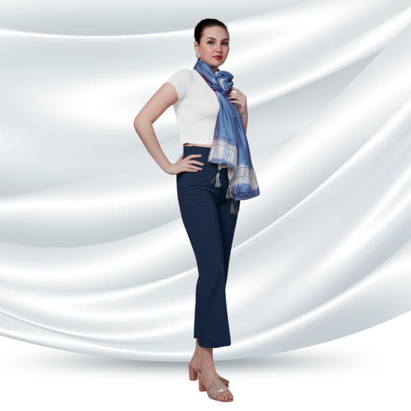Blue Tye-Dye Chanderi Dupatta With Zari Tassels - Image 2