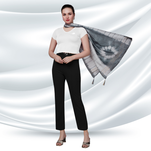 Grey Tye-Dye Chanderi Dupatta With Zari Tassels - Image 2