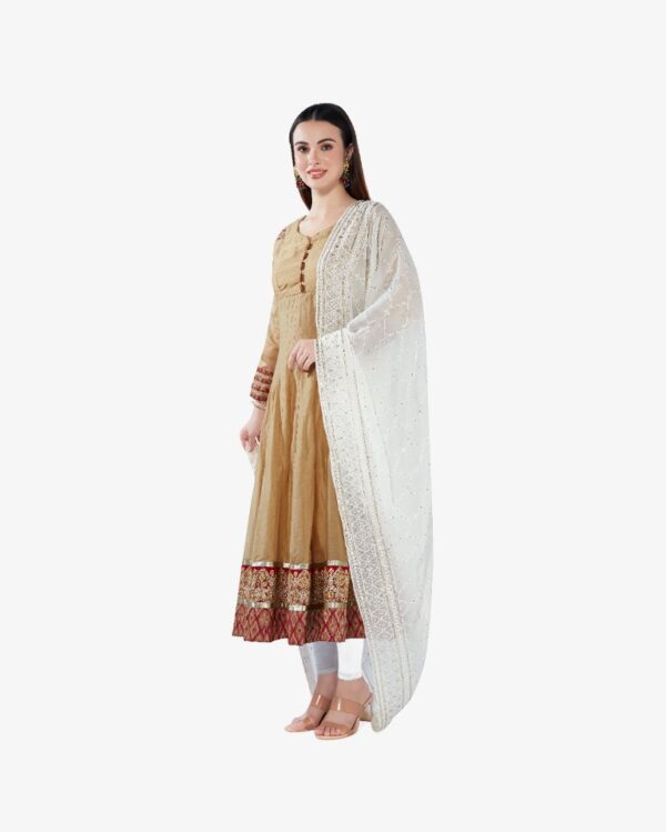 Gold Sequin Embroidery Pure Georgette Dyeable Dupatta - Image 2