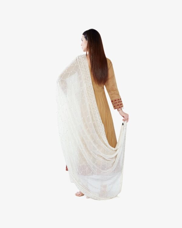Gold Sequin Embroidery Pure Georgette Dyeable Dupatta - Image 3